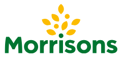 Morrisons logo with green text and yellow shape resembling wheat or leaves.