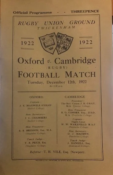 12/12/1922 : Oxford v Cambridge