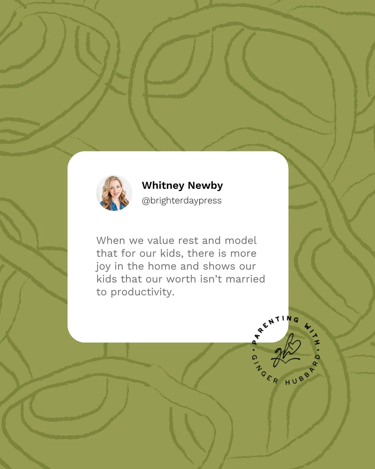 Episode 279 | Creating Rhythms of Rest with Whitney Newby​ @brighterdaypress 

PODCAST LINK IN PROFILE! 

Special thanks to our sponsors:
@ctcmath
@weheartnutrition
@redeem.healthshare.ministry

#parentingwithgingerhubbard #parenting #podcast #childr