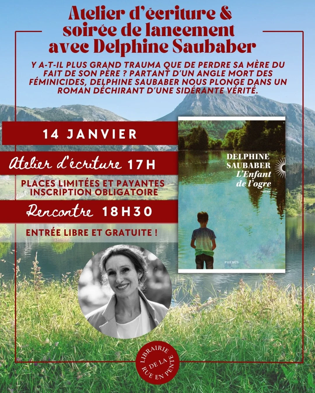 ✨Deuxi&egrave;me &eacute;v&eacute;nement de l&rsquo;ann&eacute;e 2026 et pas des moindres ! Un atelier d&rsquo;&eacute;criture suivi du lancement du livre "L&rsquo;enfant de l&rsquo;ogre" en pr&eacute;sence de L&rsquo;autrice Delphine Sauba