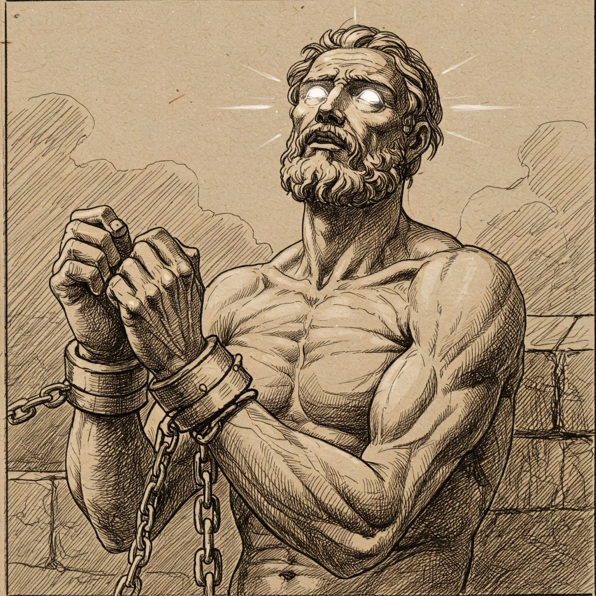 enlightened man, with chains