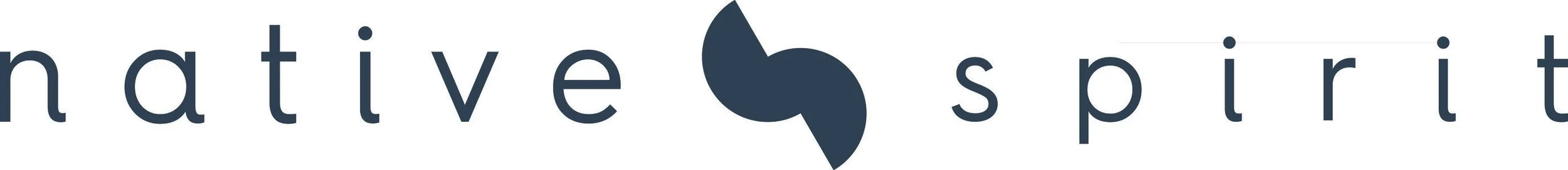 Logo avec le mot 'native spirit' et un symbole abstrait entre les mots, en noir et blanc.
