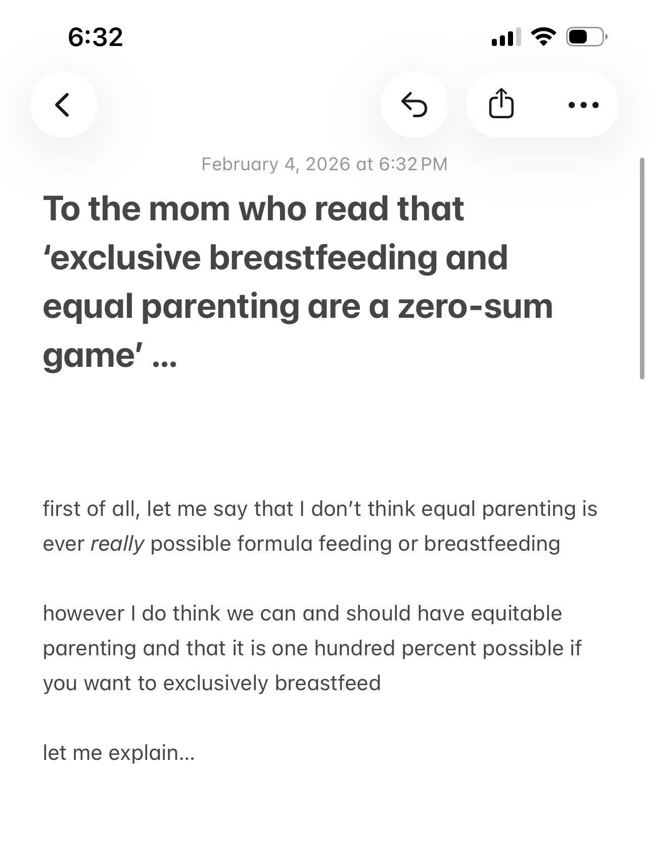 Exclusive breastfeeding and equal parenting?

I actually want to rephrase this because to be fair - I don&rsquo;t think equal parenting is ever possible &mdash; formula or breastfeeding. I think we should strive for equitable parenting. I think looki