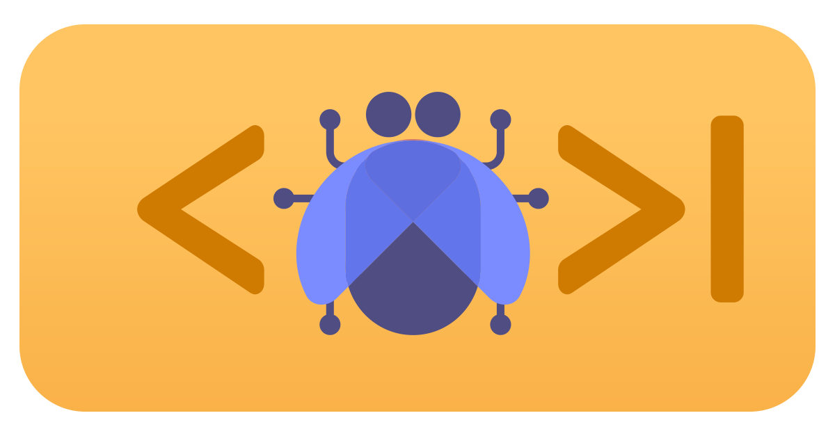 Stylized Illustration Playing on the Idea of Computer Bugs by Placing a Bug beween <>| symbols