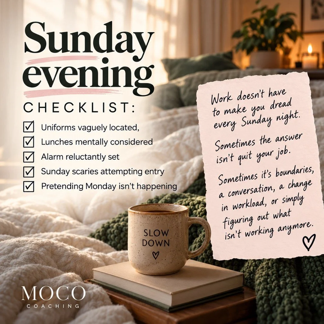 Sunday evening checklist:
✅ Uniforms  located
✅ Lunches mentally considered
✅ Alarm reluctantly set
✅ Sunday scaries attempting entry
✅ Pretending Monday isn't happening

If Sunday evening regularly feels like you're mentally preparing for battle, th