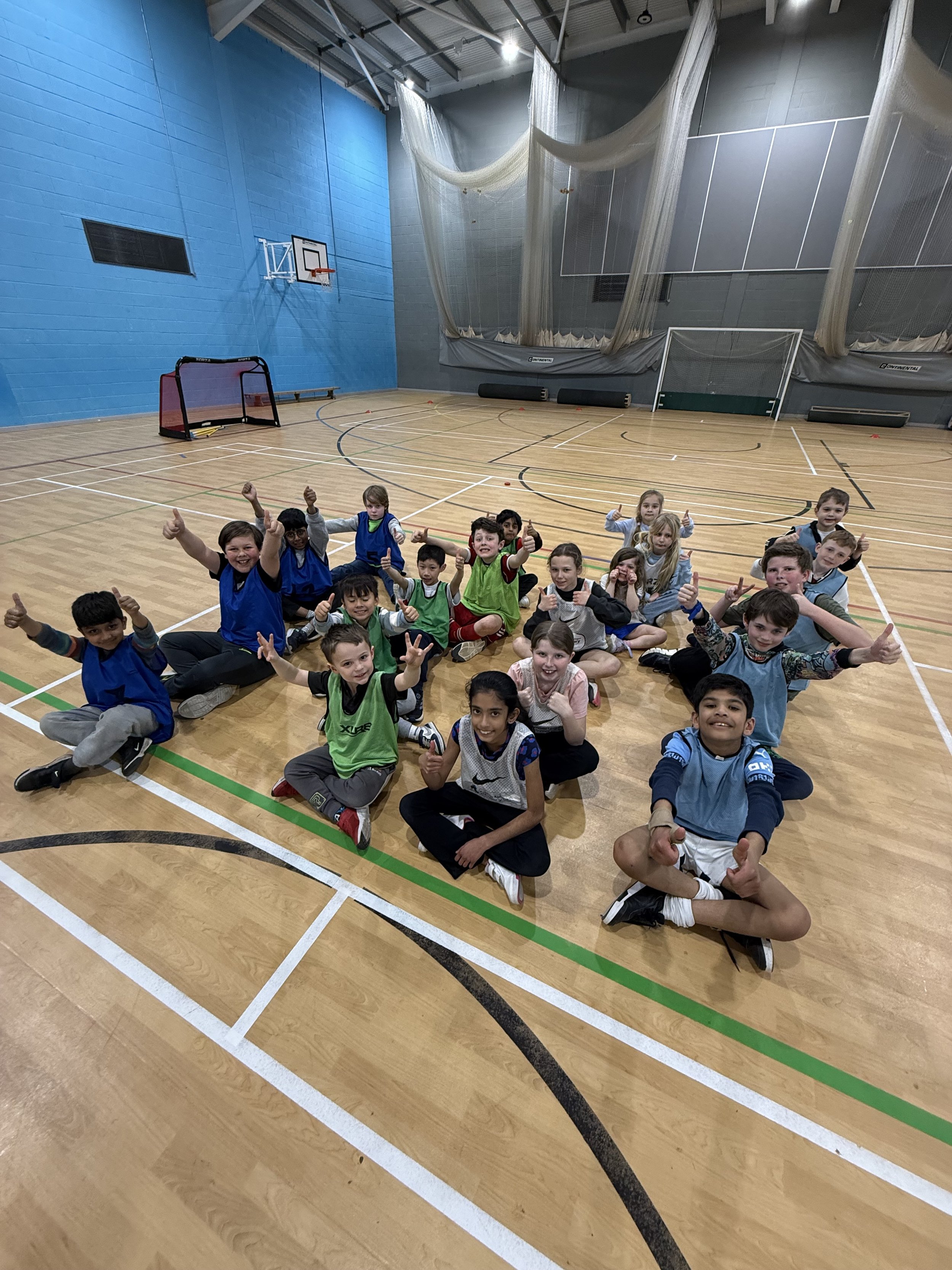Children gathered in hall ready to start First Touch Sports MegaCamp holiday activities in Amersham