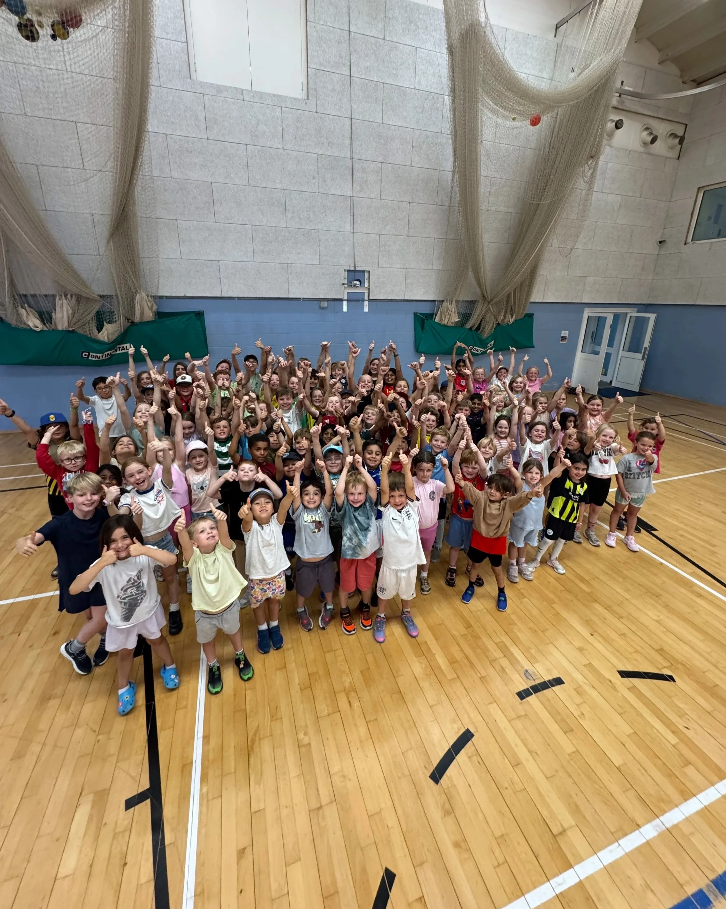First Touch Sports MegaCamp holiday club set-up at Davenies School in Beaconsfield with equipment ready for children's activities