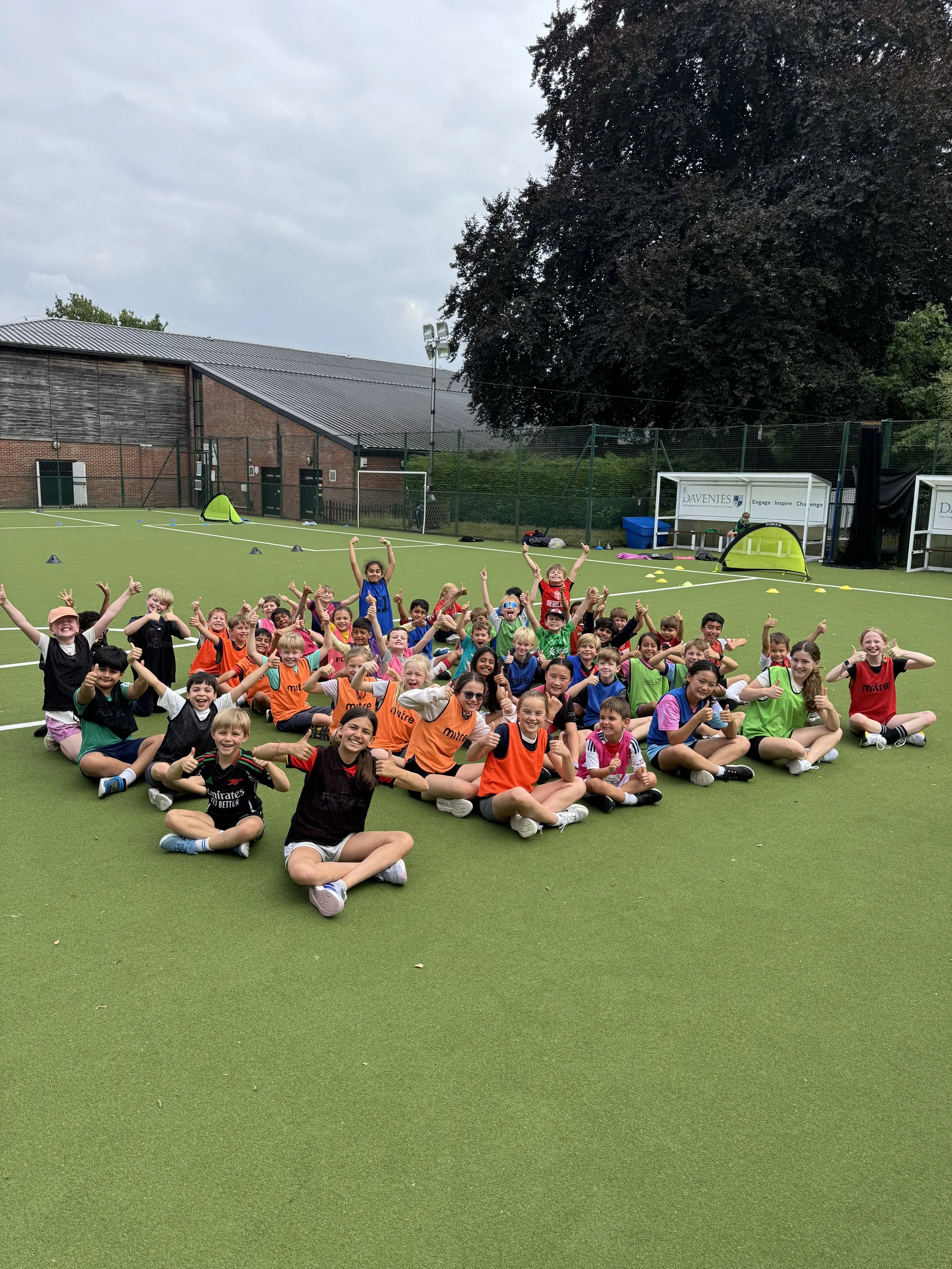 First Touch Sports MegaCamp holiday club set-up at Davenies School in Beaconsfield with equipment ready for children's activities