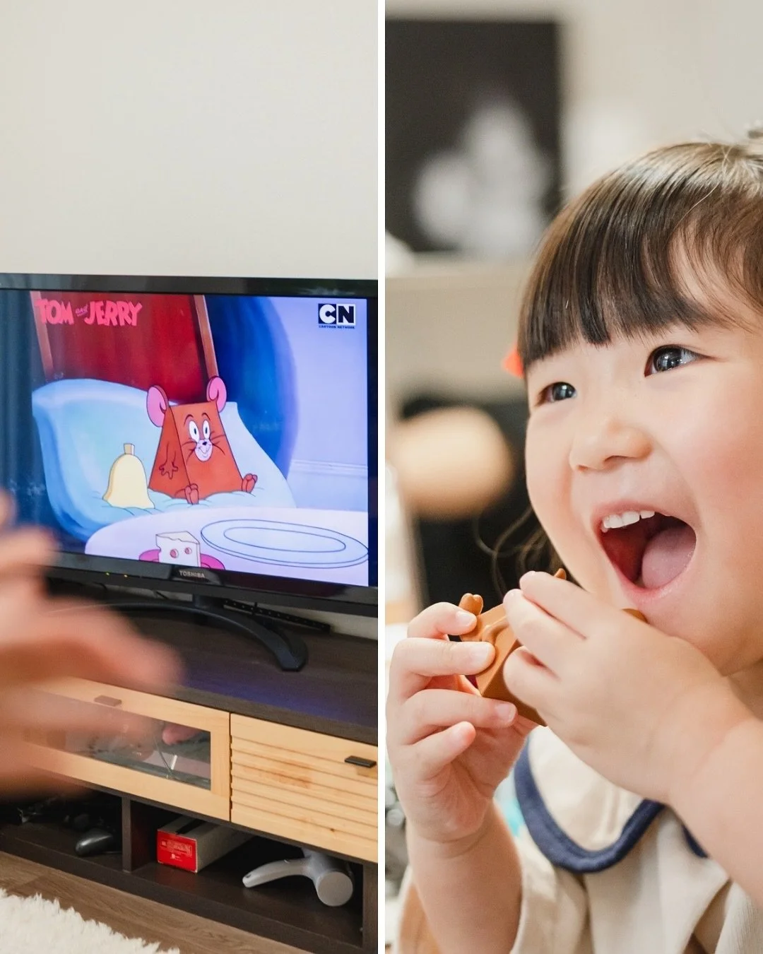 .
トムとジェリーを愛し、トムとジェリーに愛された
トムジェリガールのお支度風景です🐈🐭
わたしはオムツはいてるジェリーの子分みたいなあの子が大好きなんですが、（名前分からん）
今回の主役はチーズにされたジェリーが大好きなようで、
一瞬だけ映像に写るジェリーを大人にぜひ！
ぜひ皆の者に見て欲しくて
大人が話に夢中になってるとすねちゃったりして
大変ッッッッッ大変尊かったですね🥺❤️
無事例のシーンをみんなに見てもらってご機嫌になりました🧀🐭

さて、次はお参り編ですよ👧🏻

✎︎＿