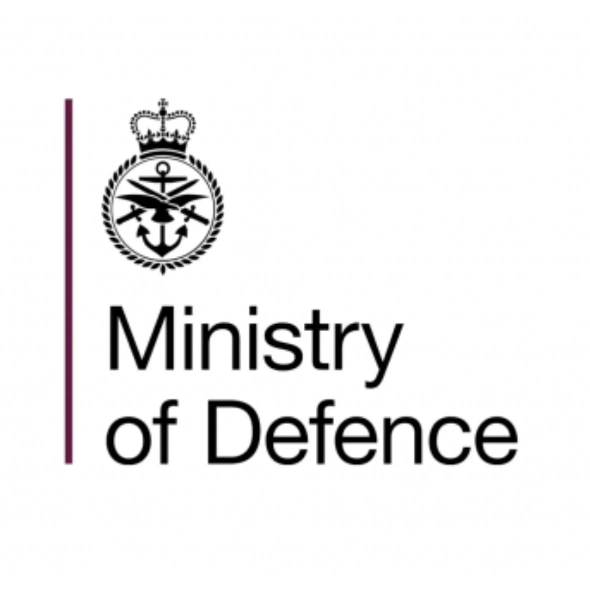 The logo of the Ministry of Defence featuring a crown, anchor, and wings, with the text 'Ministry of Defence' beside it.