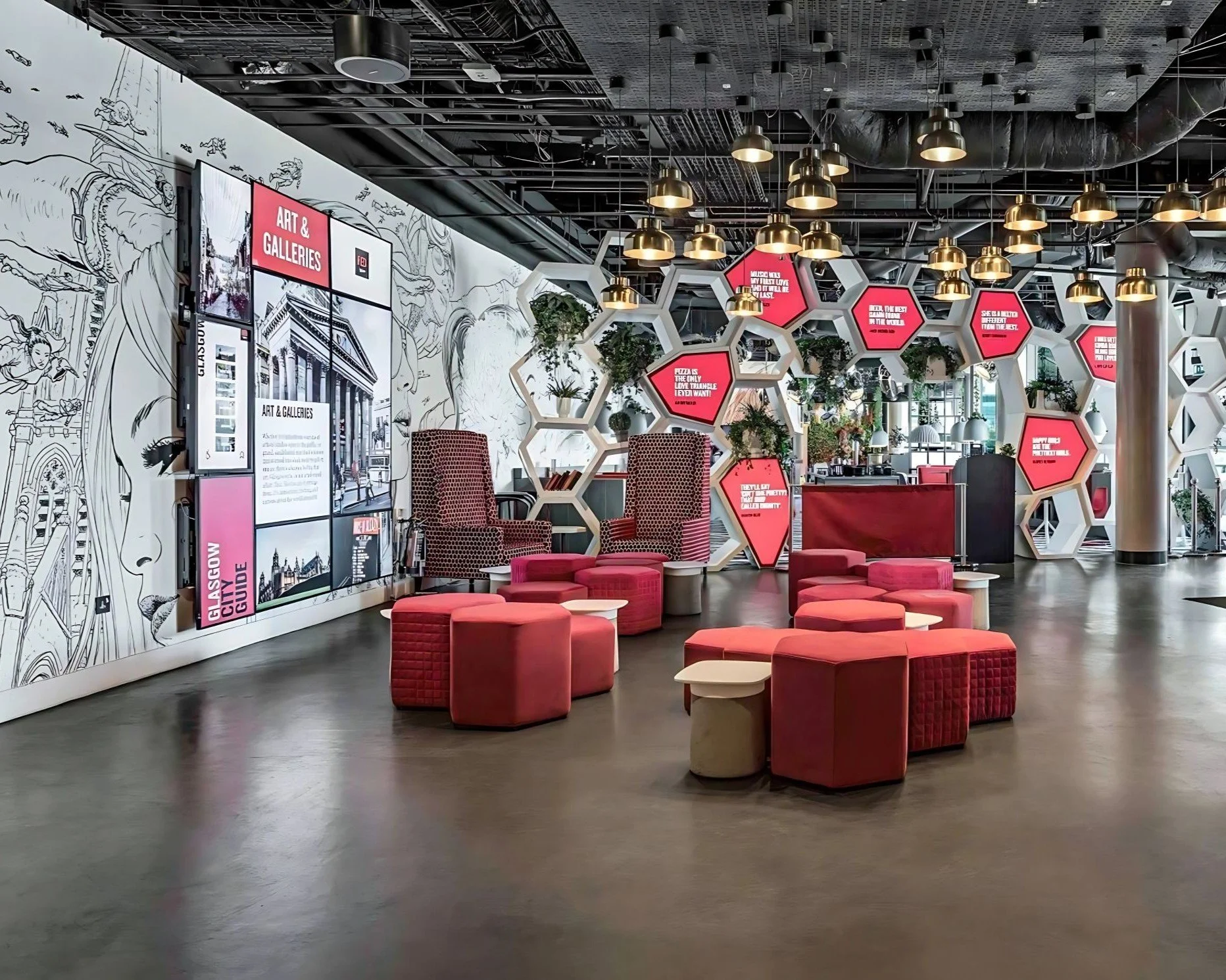 Reception area with bold seating 