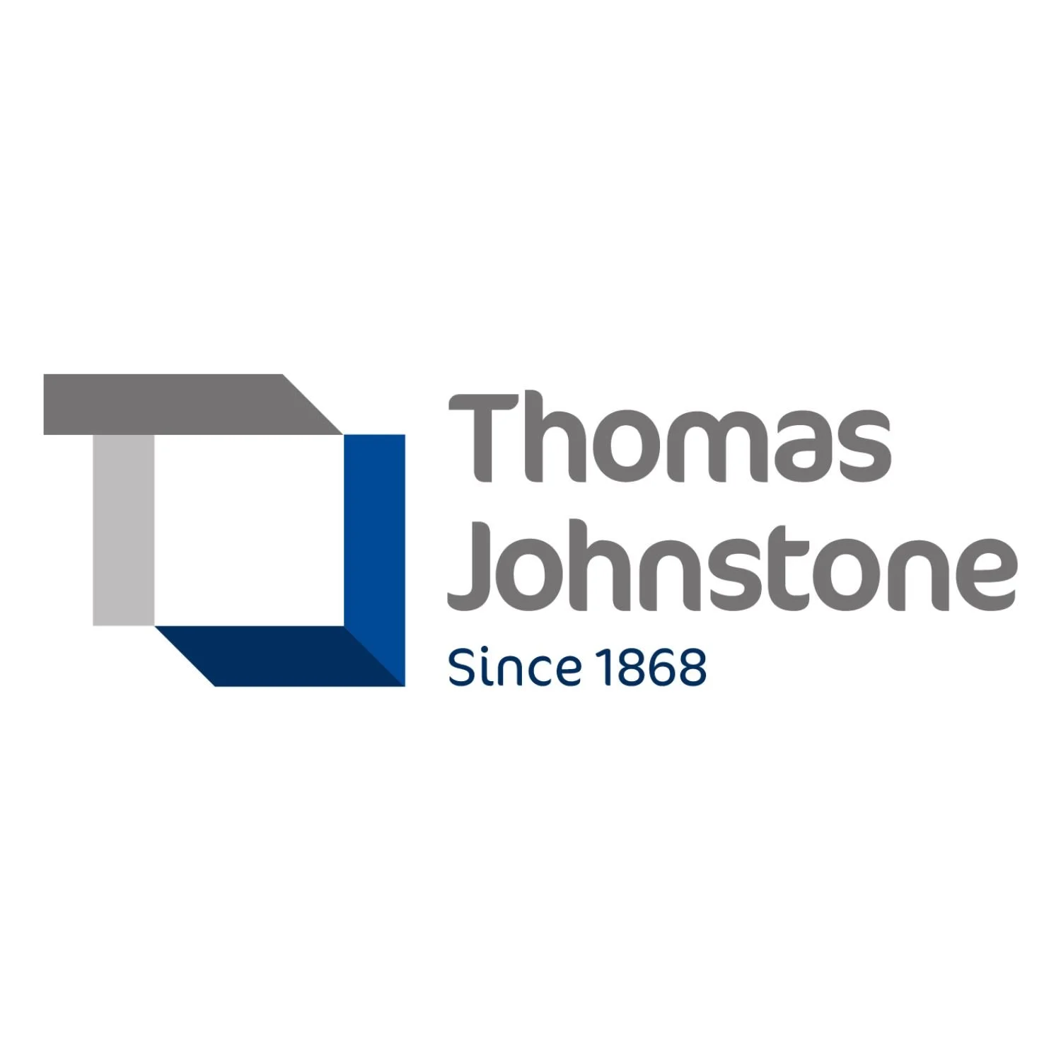 Logo for Thomas Johnstone with a geometric cube design in shades of gray, white, and blue, and text reading 'Thomas Johnstone Since 1868'.