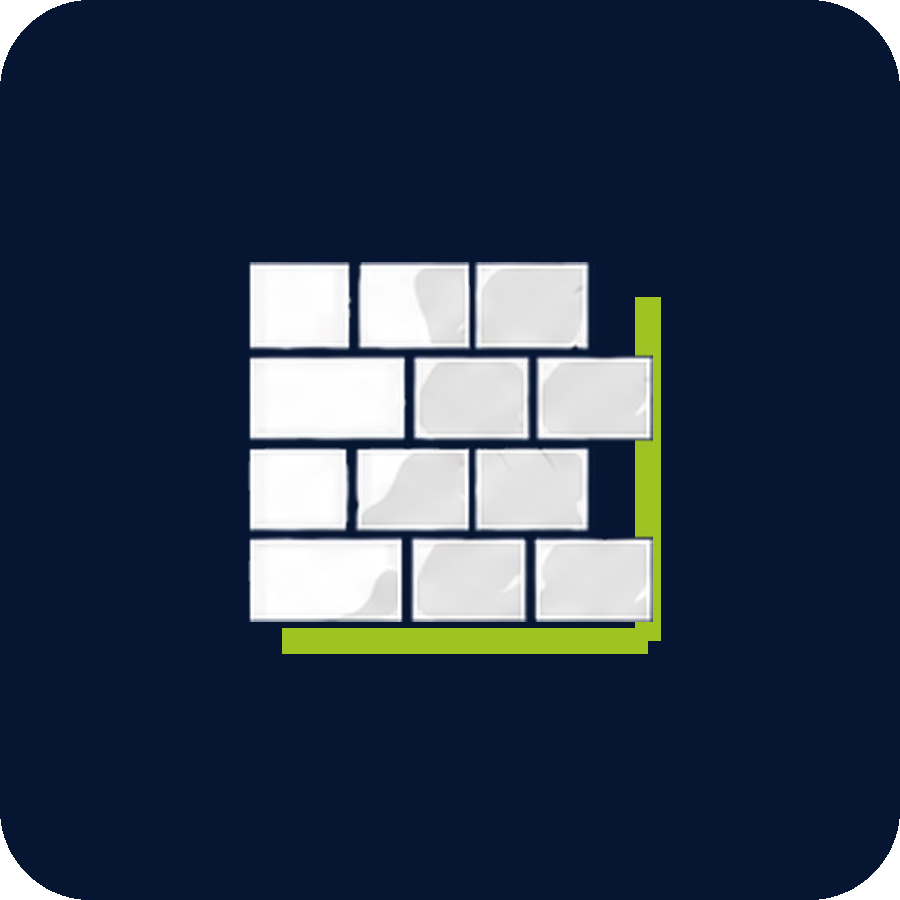 Diagram of packing bricks into a square formation with green measuring lines along the right and bottom edges.
