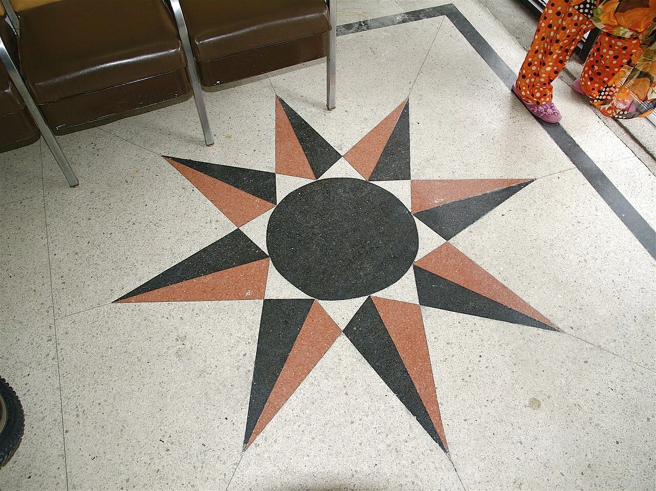 Terrazzo floor showing decorative aggregate within the finished surface