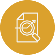 Icon of a magnifying glass examining a document with a male gender symbol.