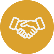 Icon of two hands shaking, gold circular background