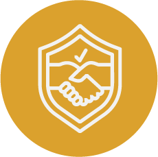 Handshake inside a shield, symbolizing protection or security.