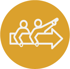 Illustration of two people sitting on a moving arrow, one raising a flag.