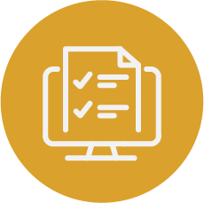 Icon of a computer screen displaying checklists and a paper document.