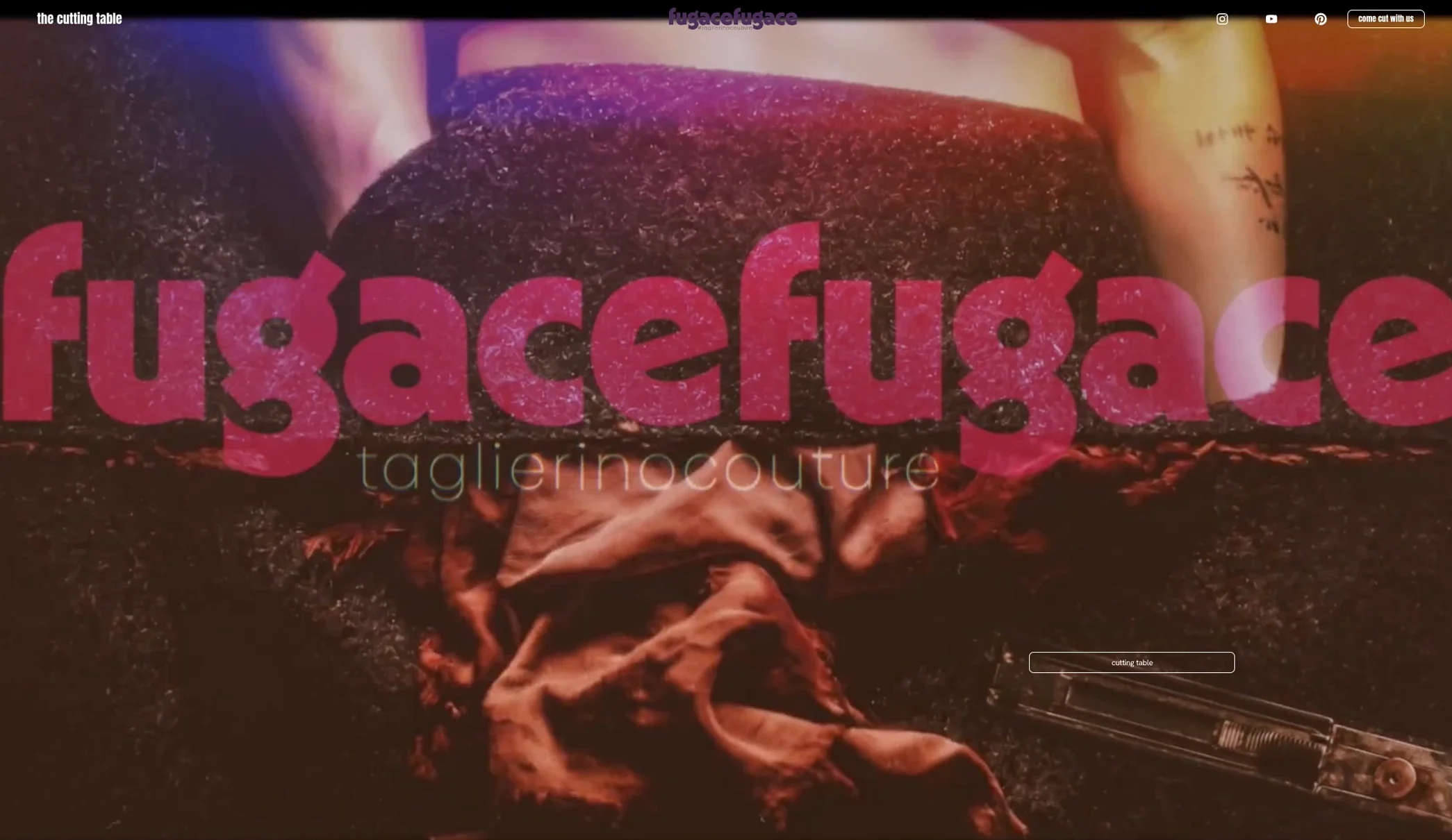 Close-up of a person dressed in a fwlt apron with tattooed arm, preparing meat on a cutting table at a butcher shop called 'Fugacafugace.' The shop's name and website are visible at the top of the image.