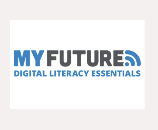 My Future Digital Literacy Essentials logo with text in blue and black.