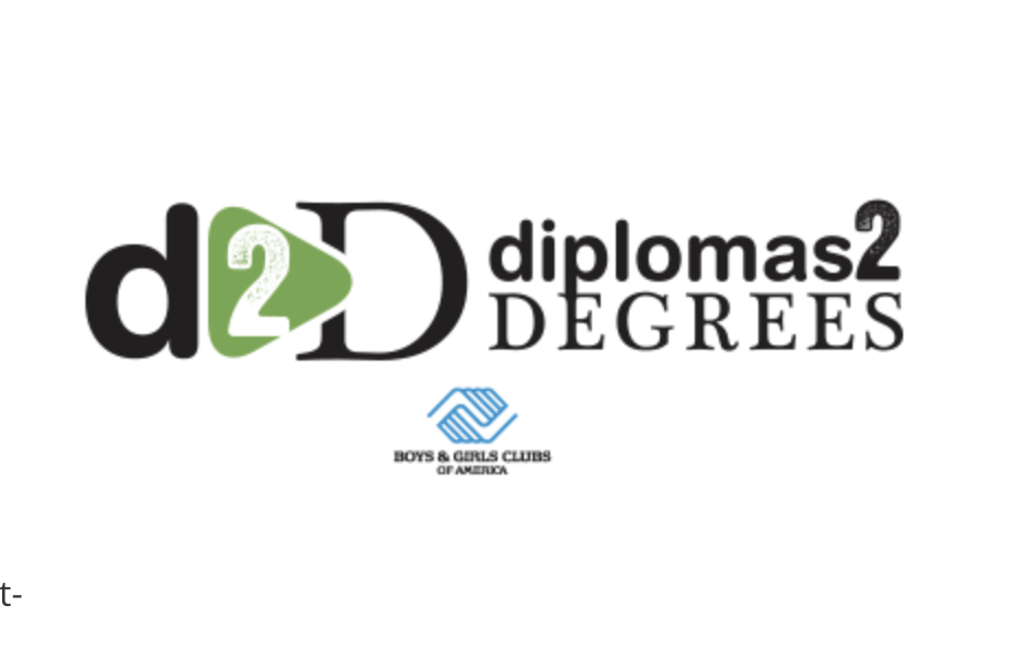 Logo for diplomas2 Degrees by Boys & Girls Clubs of America, featuring stylized text and a small emblem.