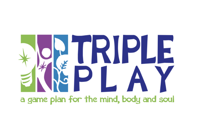 Logo for Triple Play featuring colorful abstract shapes and the tagline 'a game plan for the mind, body and soul'