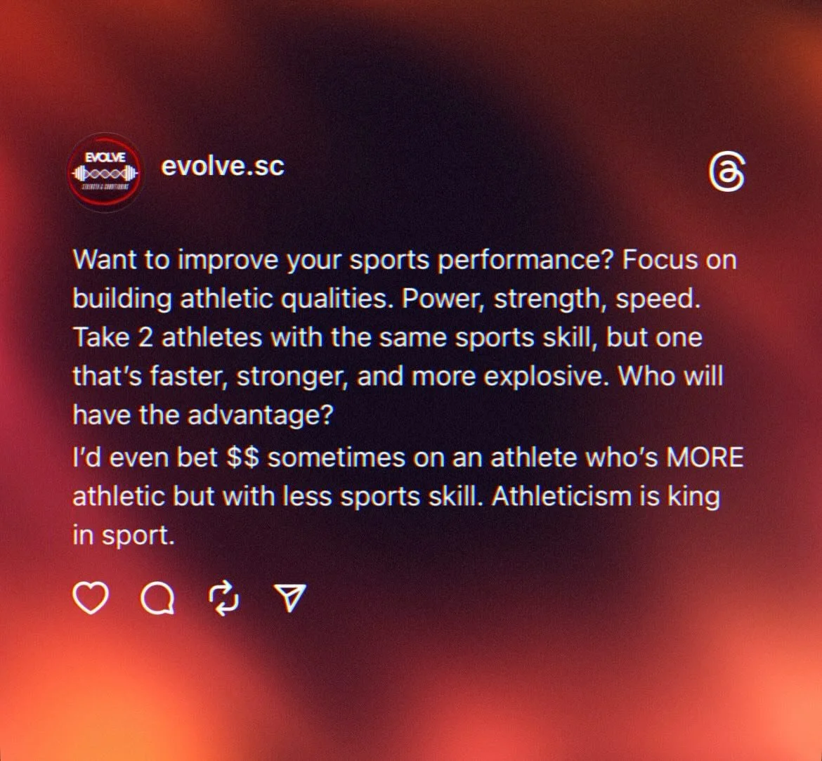 Developing elite levels of athleticism should be thee #1 priority for developing athletes. This is a year round, forever endeavor. The best athletes continuously train to develop their speed, power, and strength, so that when they play their sport, t