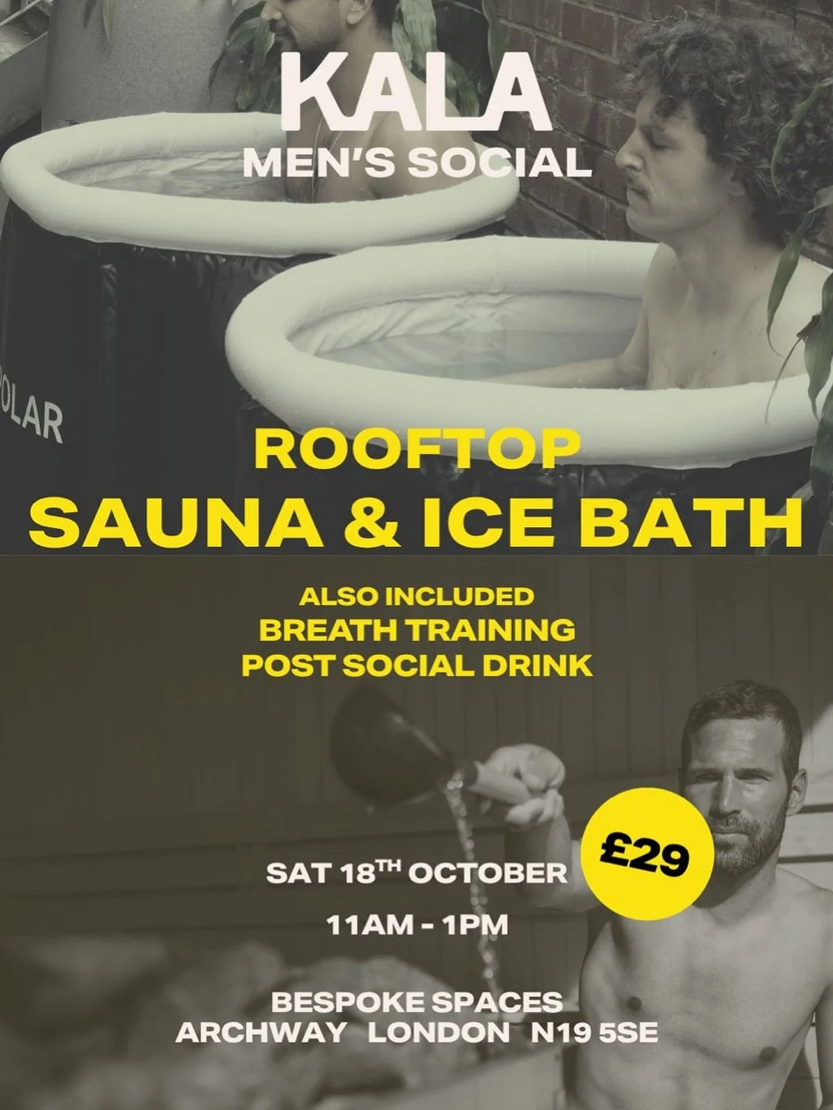 Saturday Rooftop Hot &amp; Cold Sesh 

Join us Saturday 18th October for a rooftop reset. 

What&rsquo;s included 
🫁Breath training to prep for the ice baths 
🧊Ice bath plunges 
🔥Rooftop sauna 
🗣️Post-session social drink 

Sweat it out in the sa