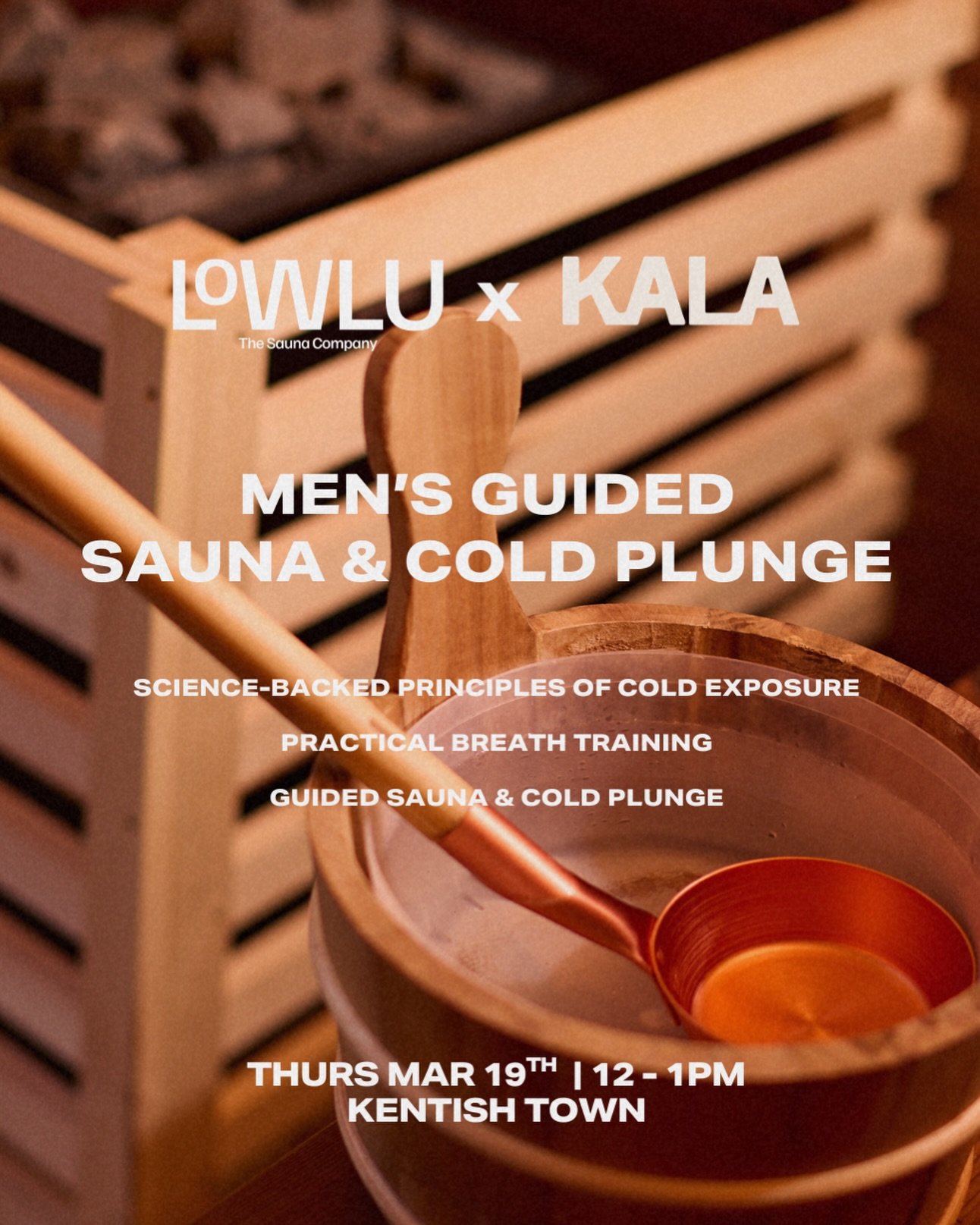 Join us for a special event with Finnish sauna experience masters, LoWLU, for a men&rsquo;s guided sauna &amp; cold plunge lunchtime sweat session.

Learn the biological and scientific principles of cold exposure, practice simple breathing techniques