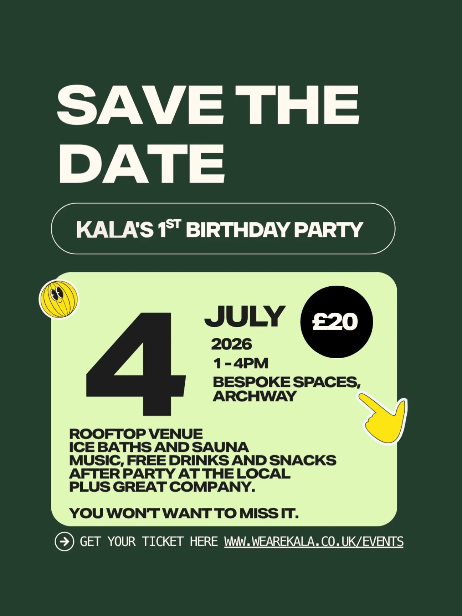 SAVE THE DATE - KALA IS TURNING 1
One whole year of freezing our balls and t*ts off in ice baths.

What a journey it&rsquo;s been.

We started with men&rsquo;s wellbeing events focused on science over spirituality. It evolved into mixed sauna &amp; i