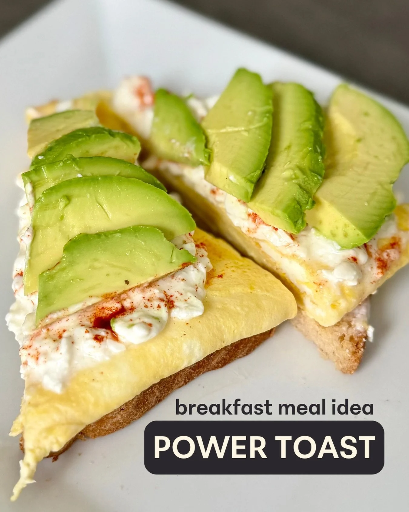 Your new fit-boujee go-to breakfast in 5 minutes 💅🏻🥑

Very customizable, but here&rsquo;s what I did 👇🏻

-1 slice bread, toasted (this is BFree gluten free sourdough bread)
-1 egg + 1 egg white, scrambled 
-1/4 cup cottage cheese 
-1/2 avocado
-