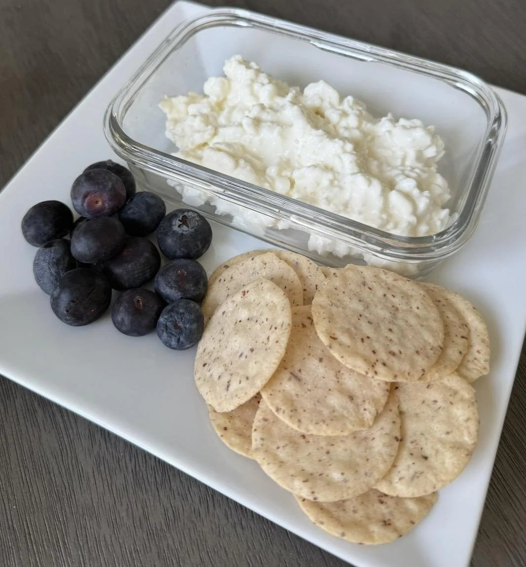 COTTAGE CHEESE + CRACKERS + BLUEBERRIES