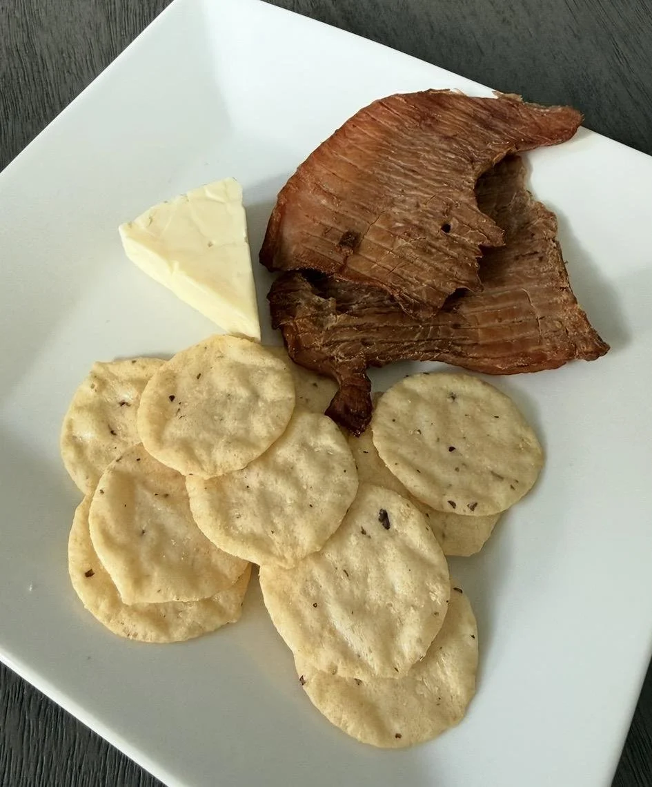 TURKEY JERKY + CRACKERS + CHEESE
