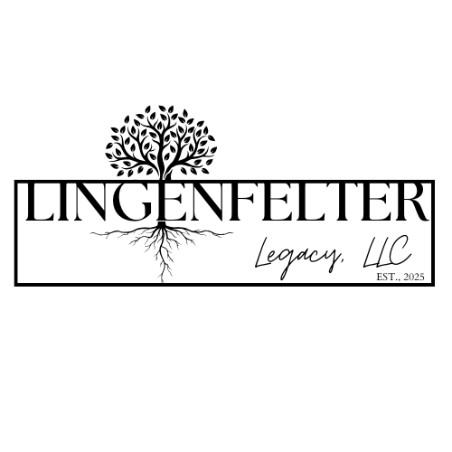 Logo for Lingenfelter Legacy, LLC (tree going through e in the name lingenfelter with box around text)