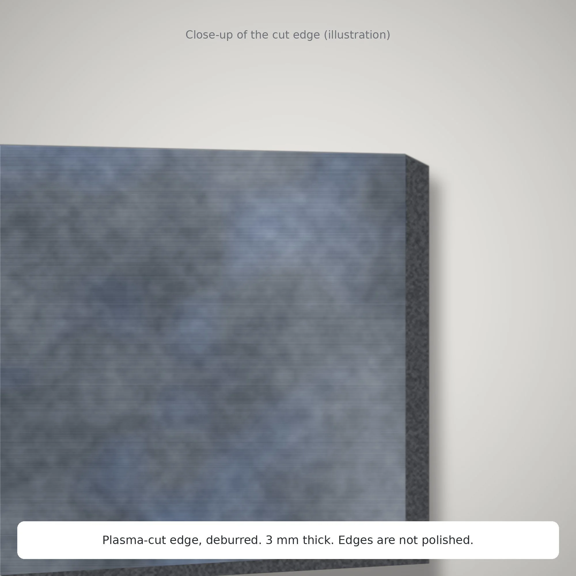 Close-up illustration of a deburred plasma-cut steel strip edge
