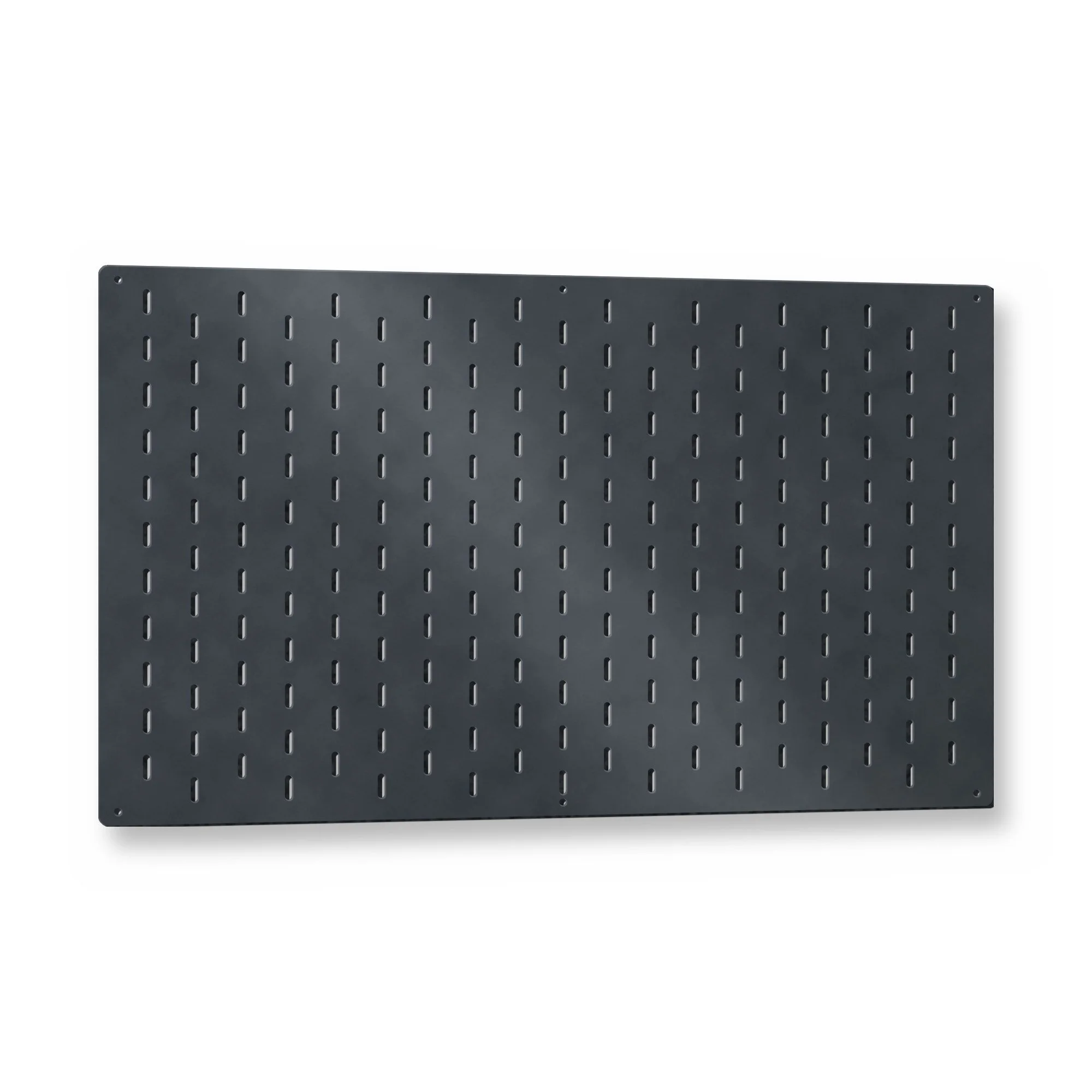 Steel Tool Wall Pegboard Panel in anthracite grey – plasma-cut 3 mm steel, studio photo on white