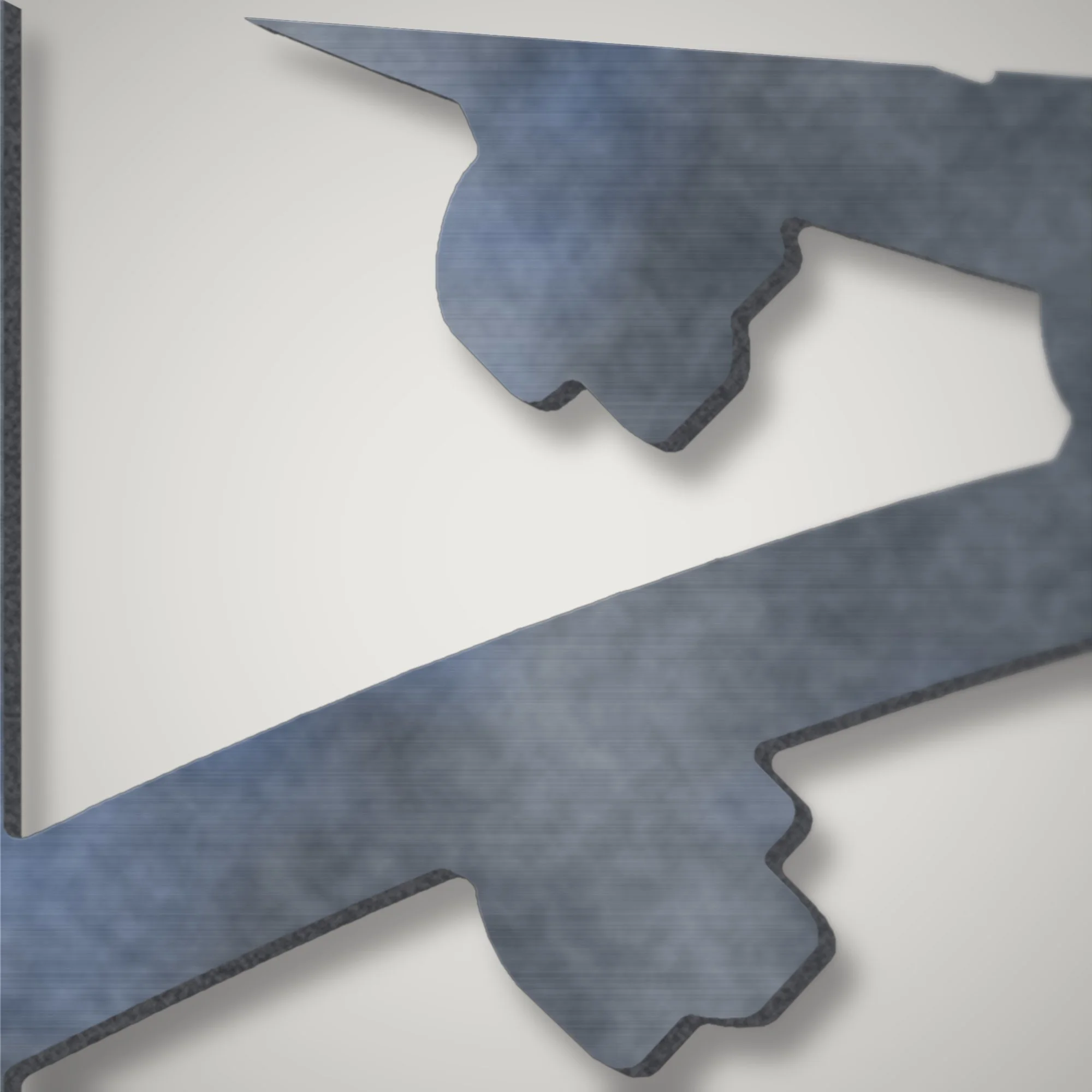 Close-up of a plasma-cut songbird silhouette showing the cut edge of 3 mm mild steel