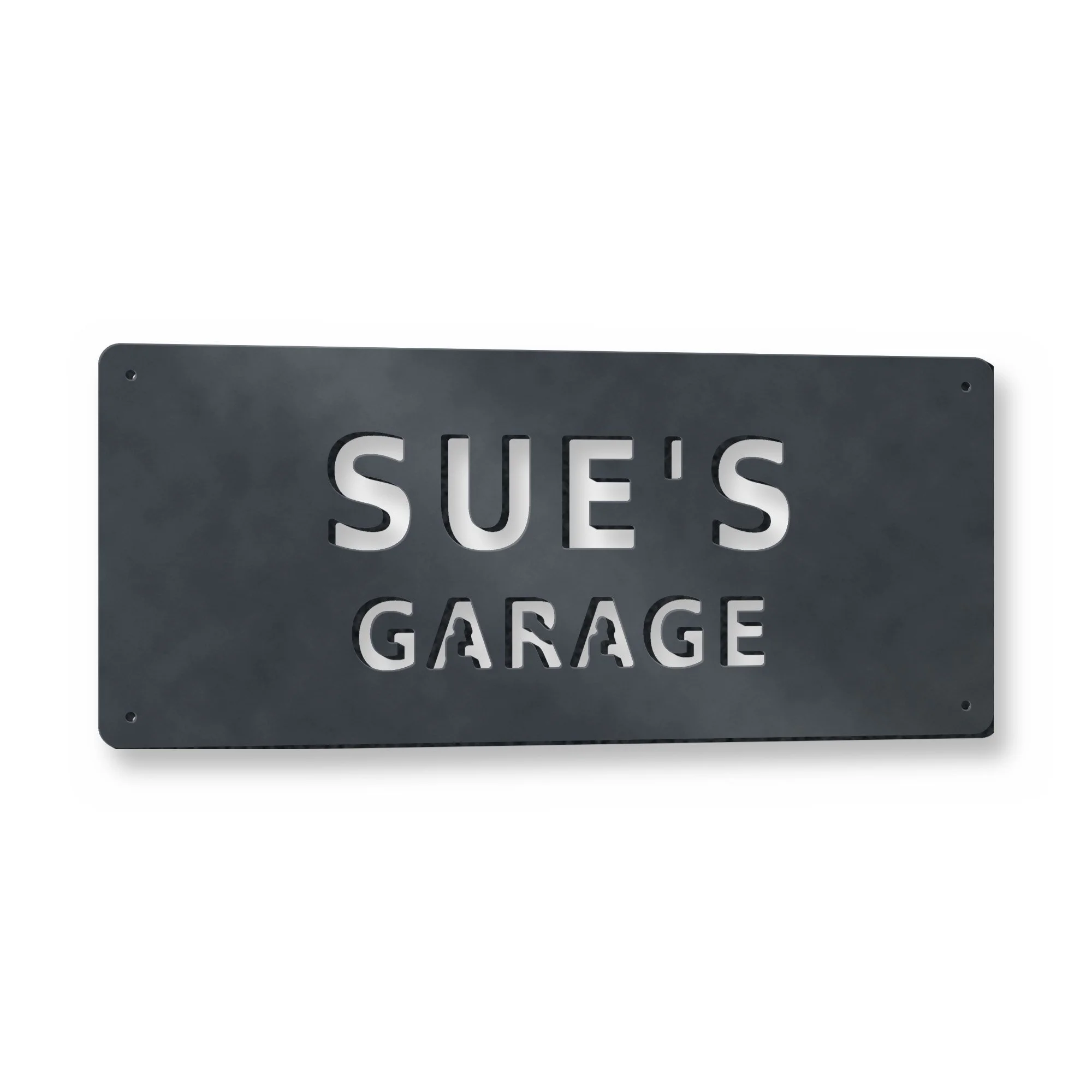 Example of the Personalised Garage Sign reading SUE'S
