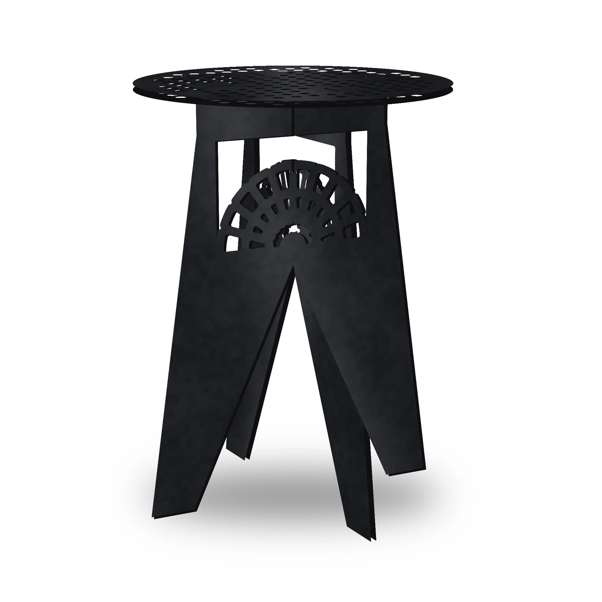 Ember Flat-Pack BBQ & Fire Basket Stand in high heat black – plasma-cut 4 mm steel, studio photo on white