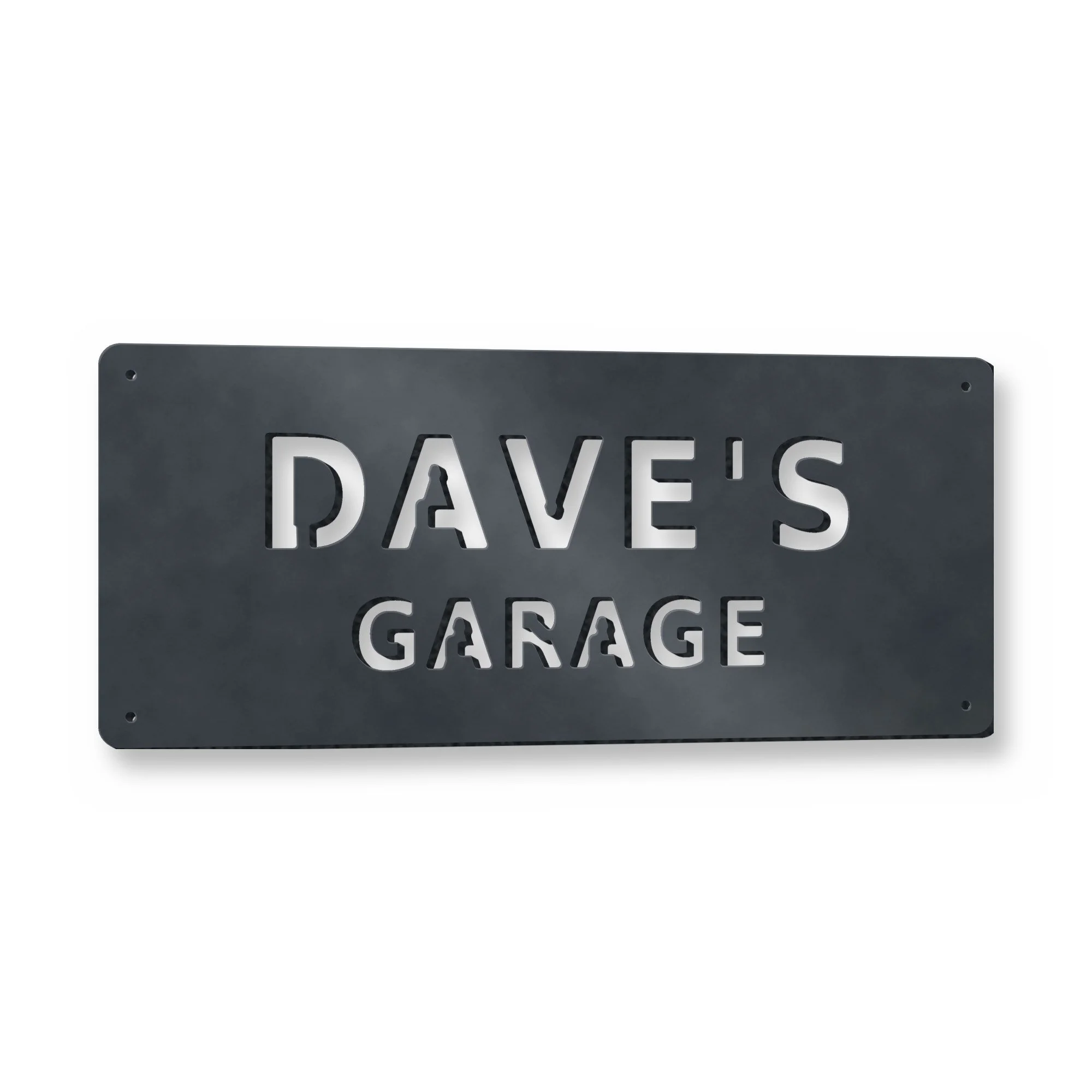 Personalised Garage Sign in anthracite grey – plasma-cut 3 mm steel, studio photo on white