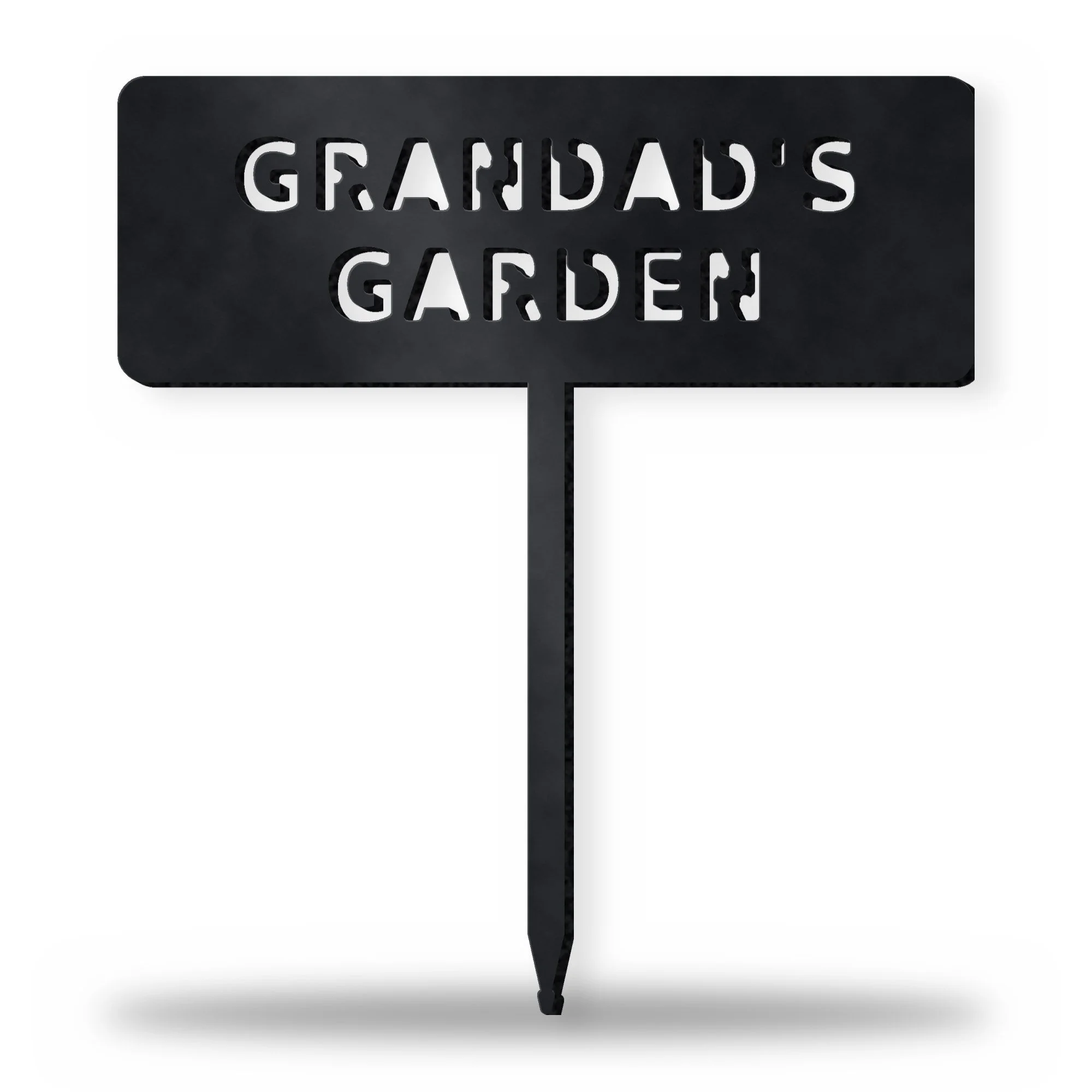 Personalised Garden Name Stake in satin black – plasma-cut 3 mm steel, studio photo on white