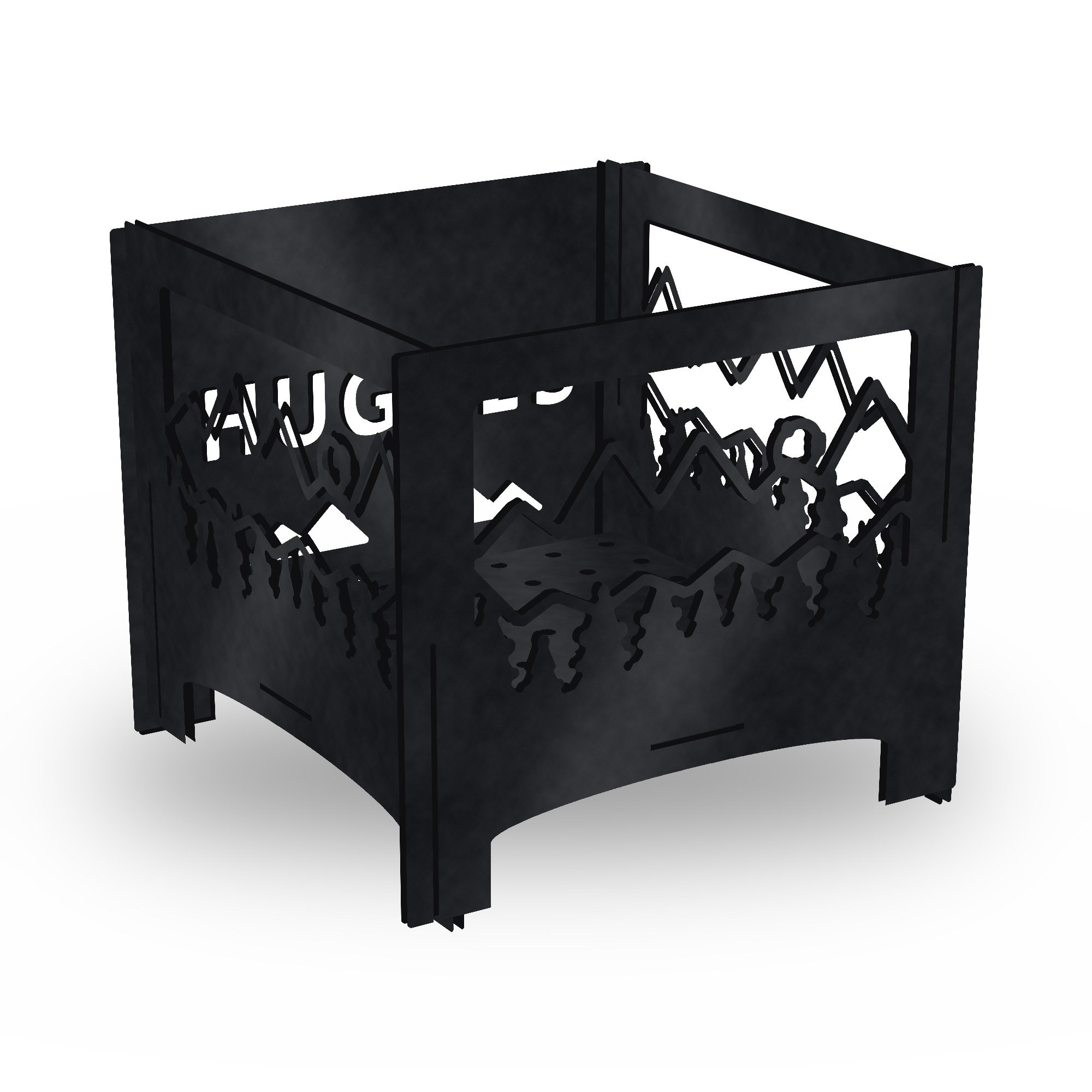 Example of the Personalised Family Name Fire Pit reading HUGHES
