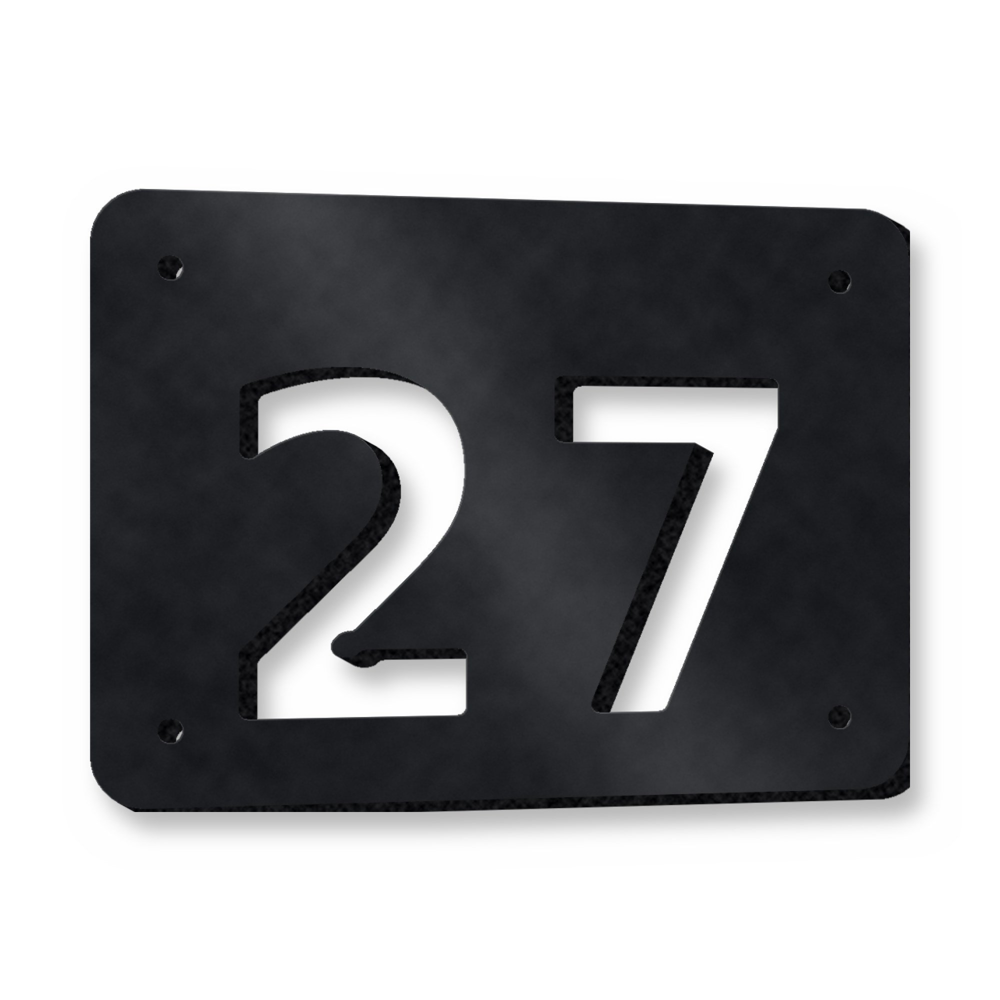 Personalised House Number Plate in satin black – plasma-cut 3 mm steel, studio photo on white