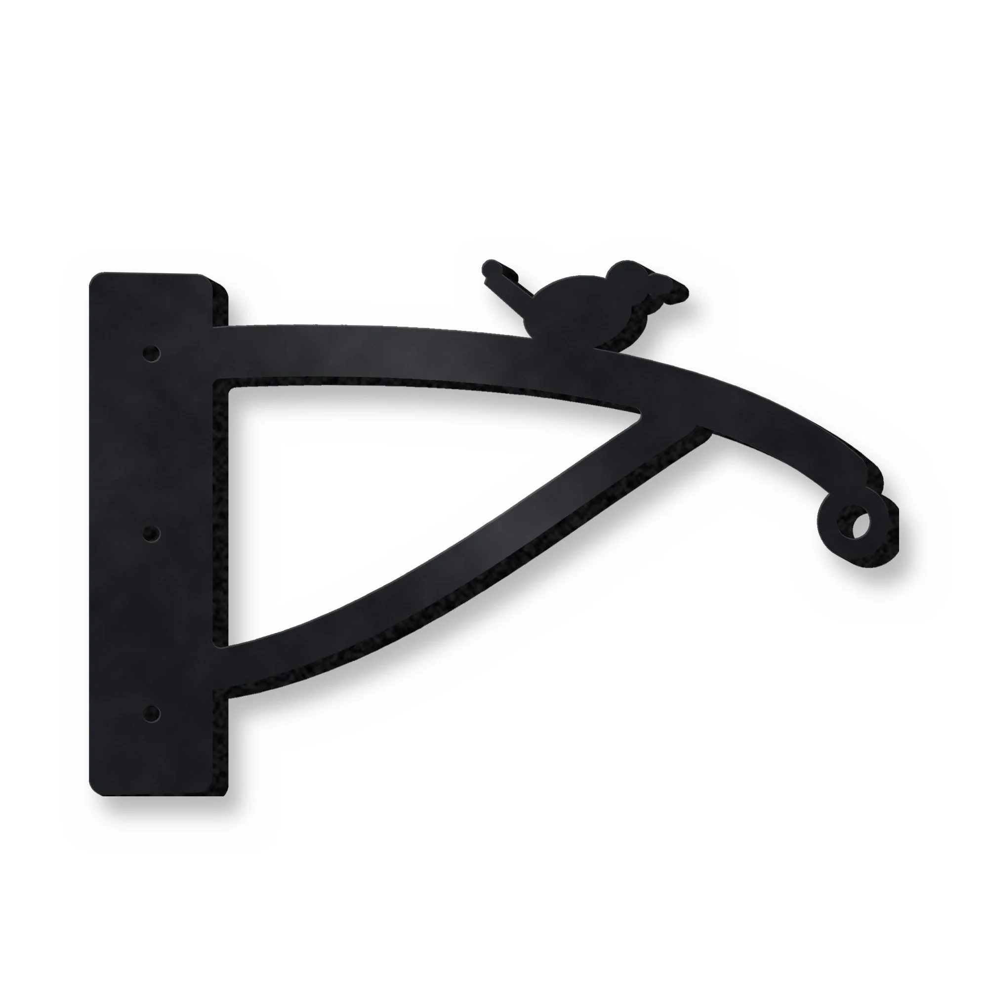 Wren Bird Feeder Hanging Bracket in satin black – plasma-cut 5 mm steel, studio photo on white
