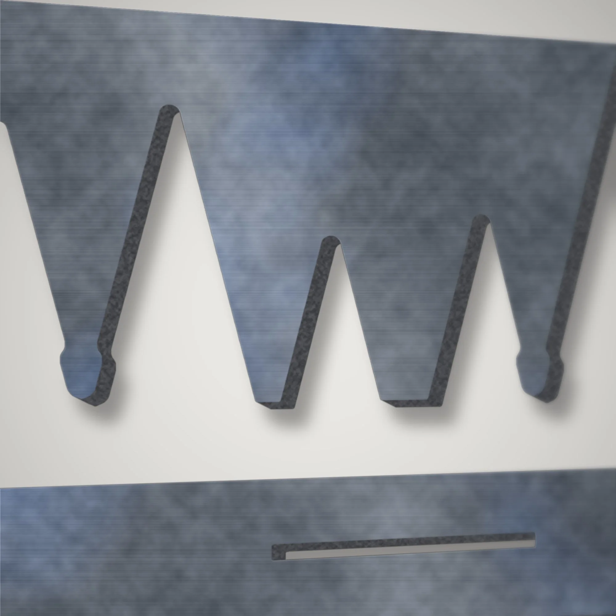 Close-up of the plasma-cut edge of a pine tree silhouette on the 4 mm steel fire pit panel