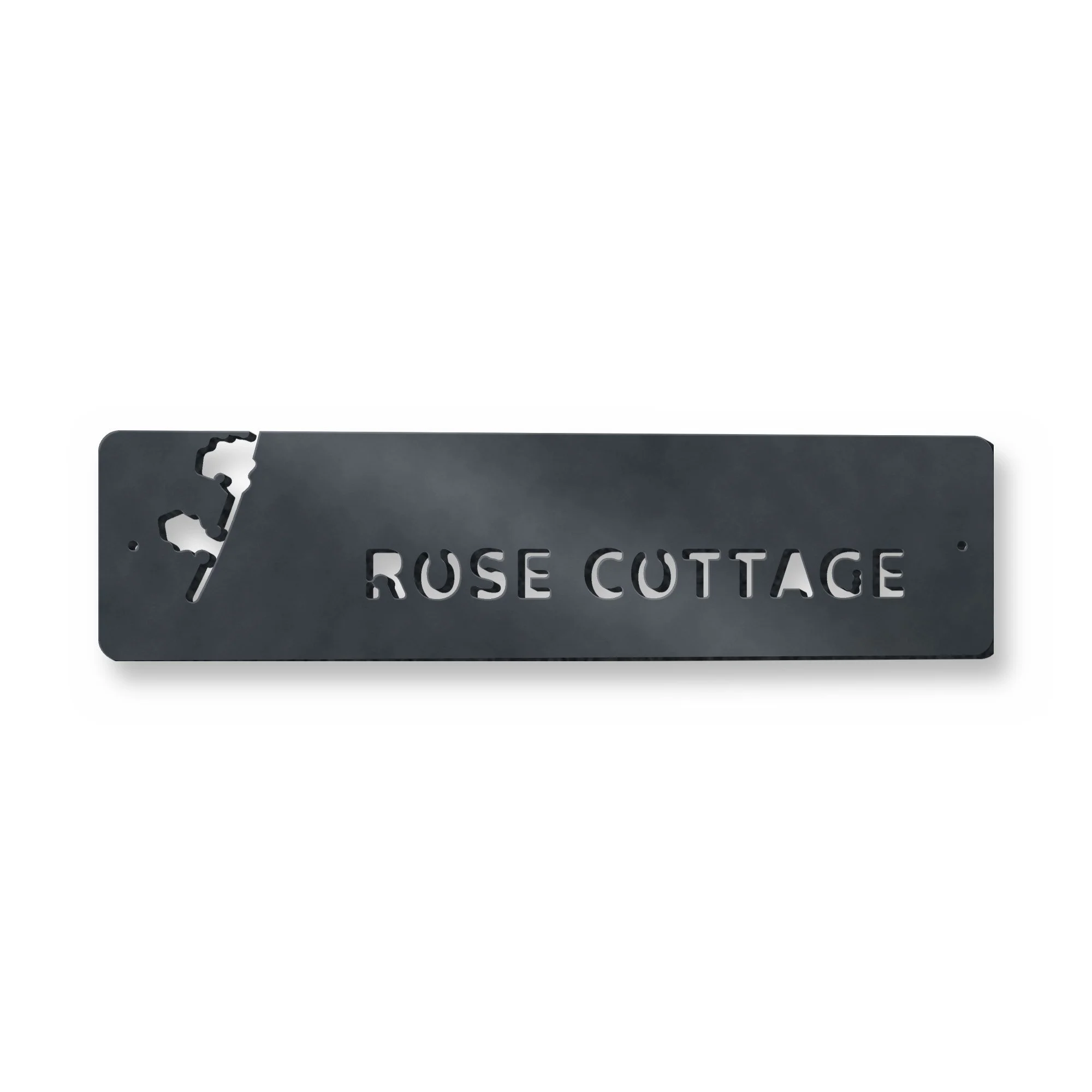 Personalised House Name Sign in anthracite grey – plasma-cut 3 mm steel, studio photo on white