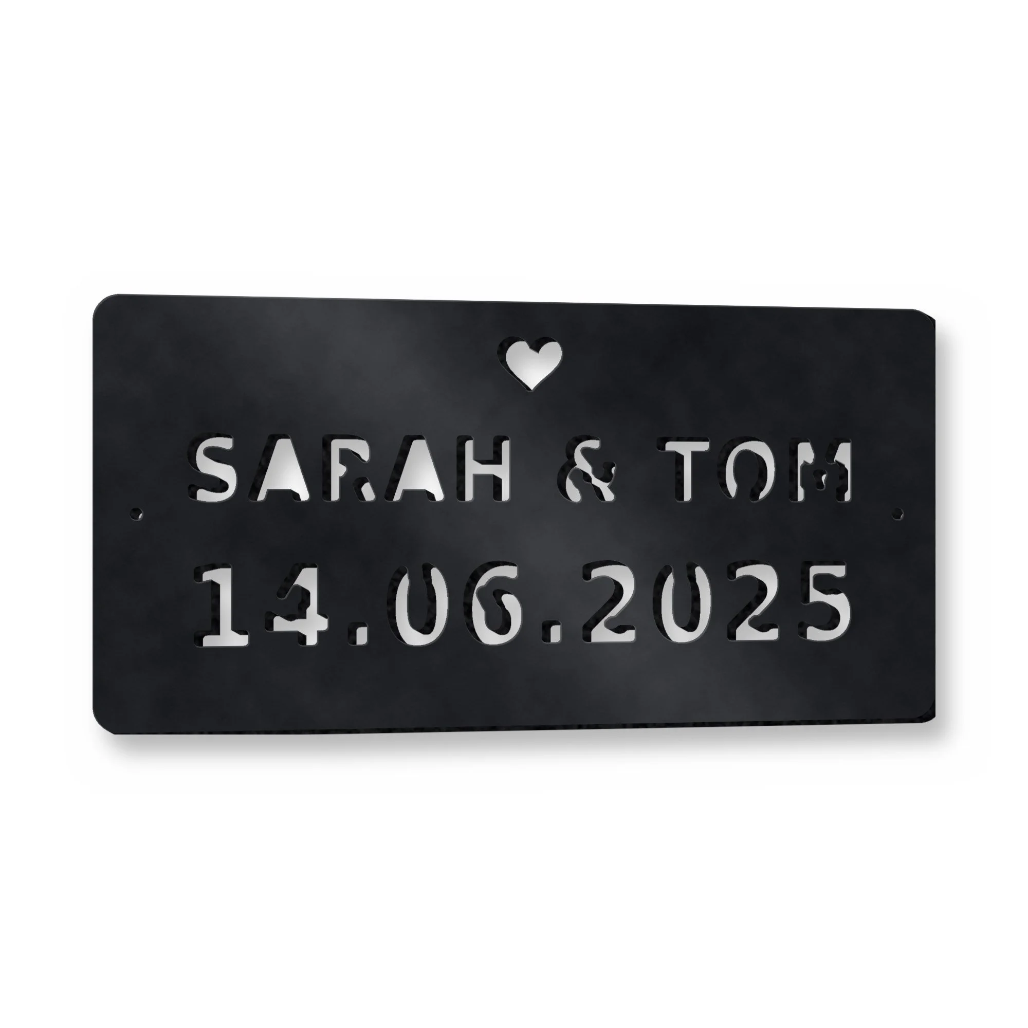 Example of the Personalised Wedding Date Plaque reading SARAH & TOM / 14.06.2025