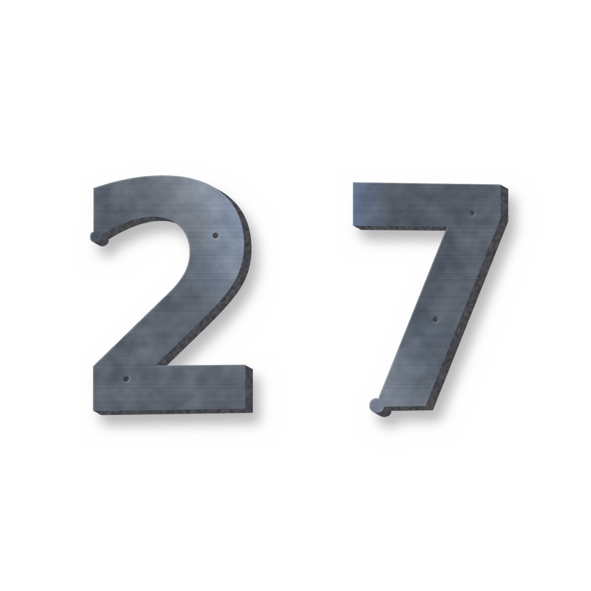 Cut-Out Metal House Numbers in raw mild steel – plasma-cut 4 mm steel, studio photo on white