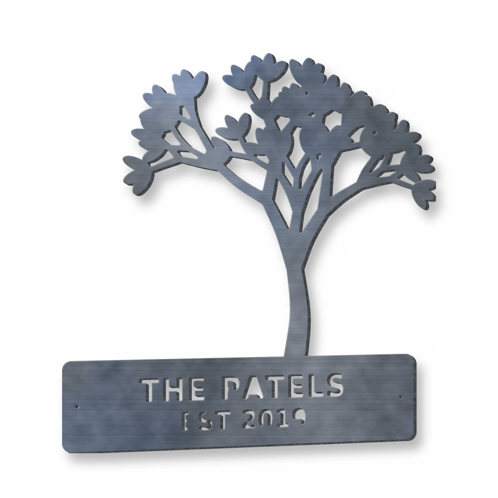 Example of the Personalised Family Name Tree reading THE PATELS / EST 2019